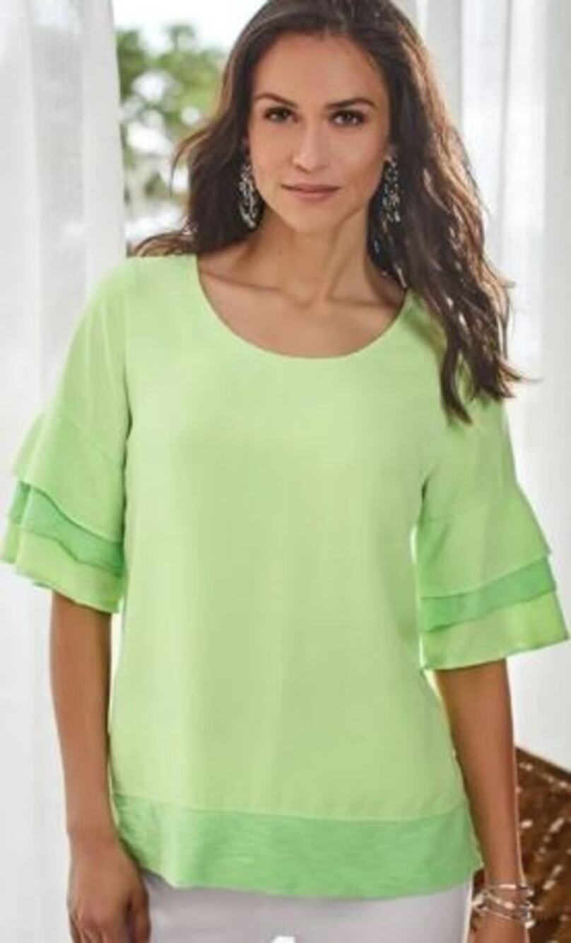 Soft Surroundings Size Medium Oakleigh Top Margarita Green Flutter Sleeves